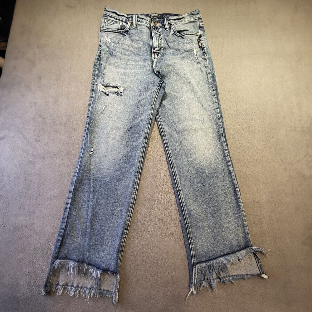 Silver Jeans Womans 27 Vinatge Ankle Straight Distressed Fringe Hems
